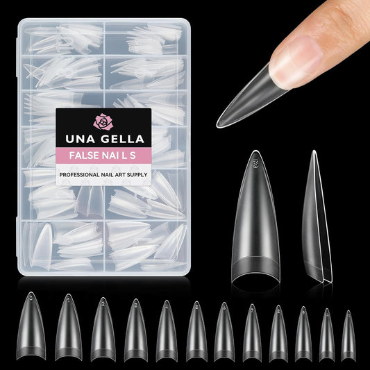 UNA GELLA Clear Stiletto Nails Tips Half Cover Stiletto Gel Nail Tips 216pcs Almond Shape False Acrylic Nail Tips for Faster Gel Nail Extension DIY Art Salon Press On Nails 12 Sizes-Velvo Beauty