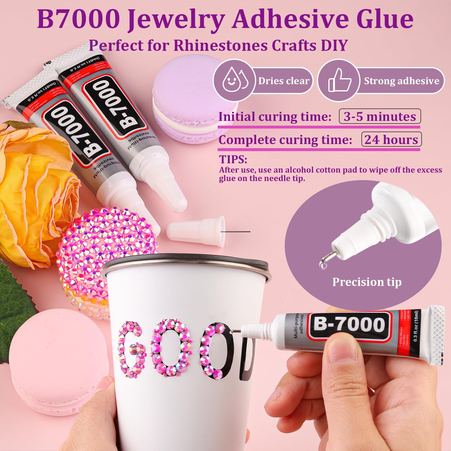 30000Pcs Resin Rhinestones for Bedazzling with Tweezers, Hot Pink AB Rhinestones for Crafting with B7000 Jewelry Glue for DIY Crafts Clothing Tumblers Shoes Fabric Nail Art-Velvo Beauty