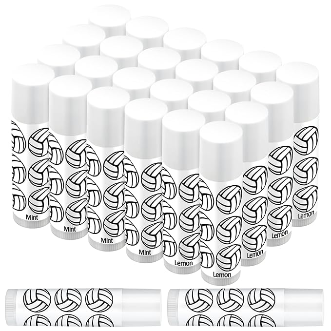 24 Pcs Volleyball Lip Balm Volleyball Team Gifts Volleyball Party Favors Volleyball Lip Balm Gift for Volleyball Team Volleyball Party Guest Supplies (White)-Velvo Beauty