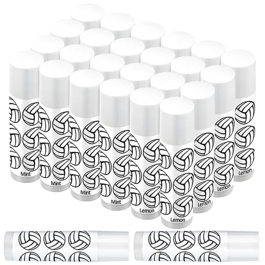 24 Pcs Volleyball Lip Balm Volleyball Team Gifts Volleyball Party Favors Volleyball Lip Balm Gift for Volleyball Team Volleyball Party Guest Supplies (White)-Velvo Beauty