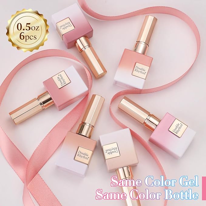 Double Rhythm 6 Pcs 15 ML Gel Polish Set Same Color Same Bottle Soak Off Gel Polish Kit Nail Art Manicure Salon DIY at Home for Women (Jelly Milky White Nude Pink Rose-T6-23)-Velvo Beauty