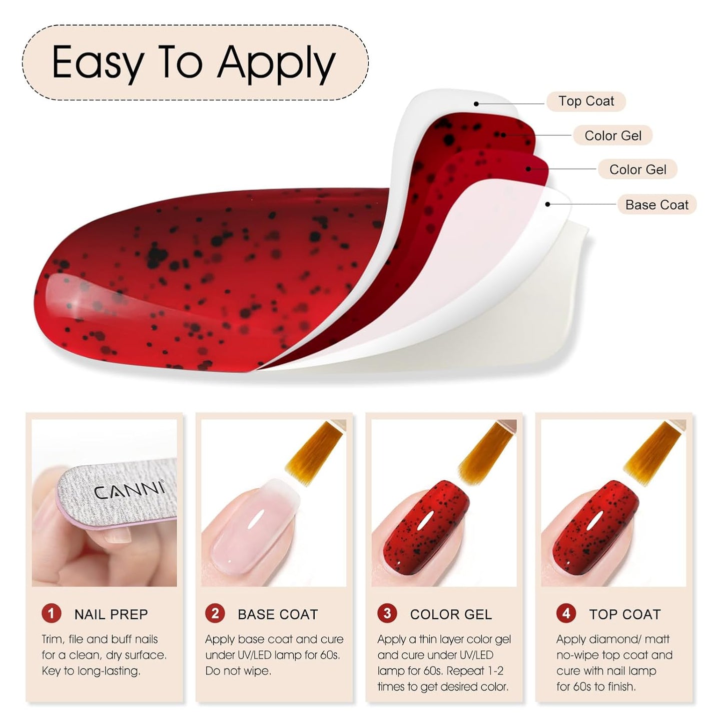 CANNI Wine Red Glitter Gel Polish – 9ML Sparkly Soak-Off UV/LED Gel Nail Polish for French Manicure, DIY or Salon Use-Velvo Beauty