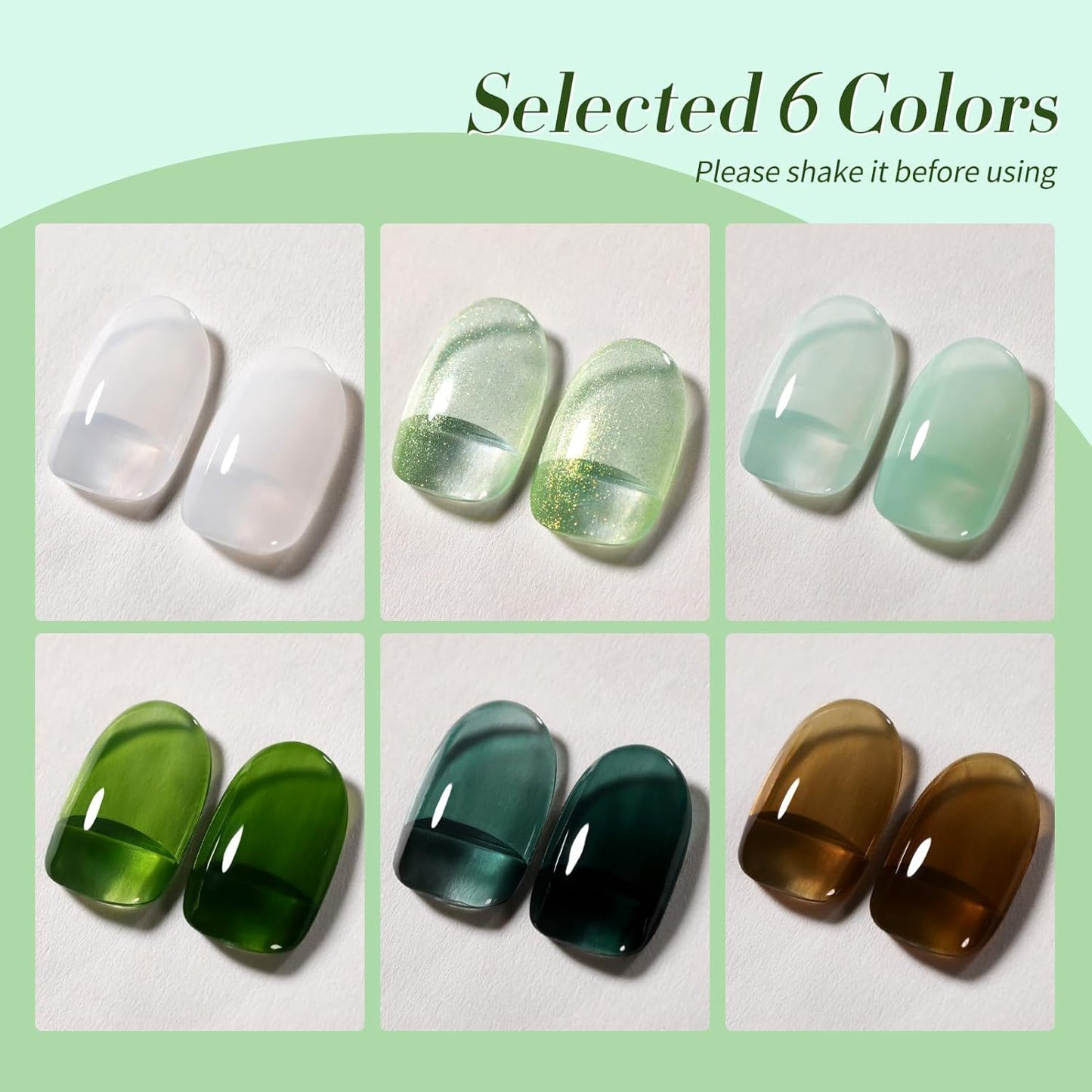 Born Pretty Jelly Green Milky White Gel Nail Polish Christmas Transparent Sheer Colors Gel Nail Kit for Salon Gel Manicure and Nail Art DIY at Home 6 Colors-Velvo Beauty