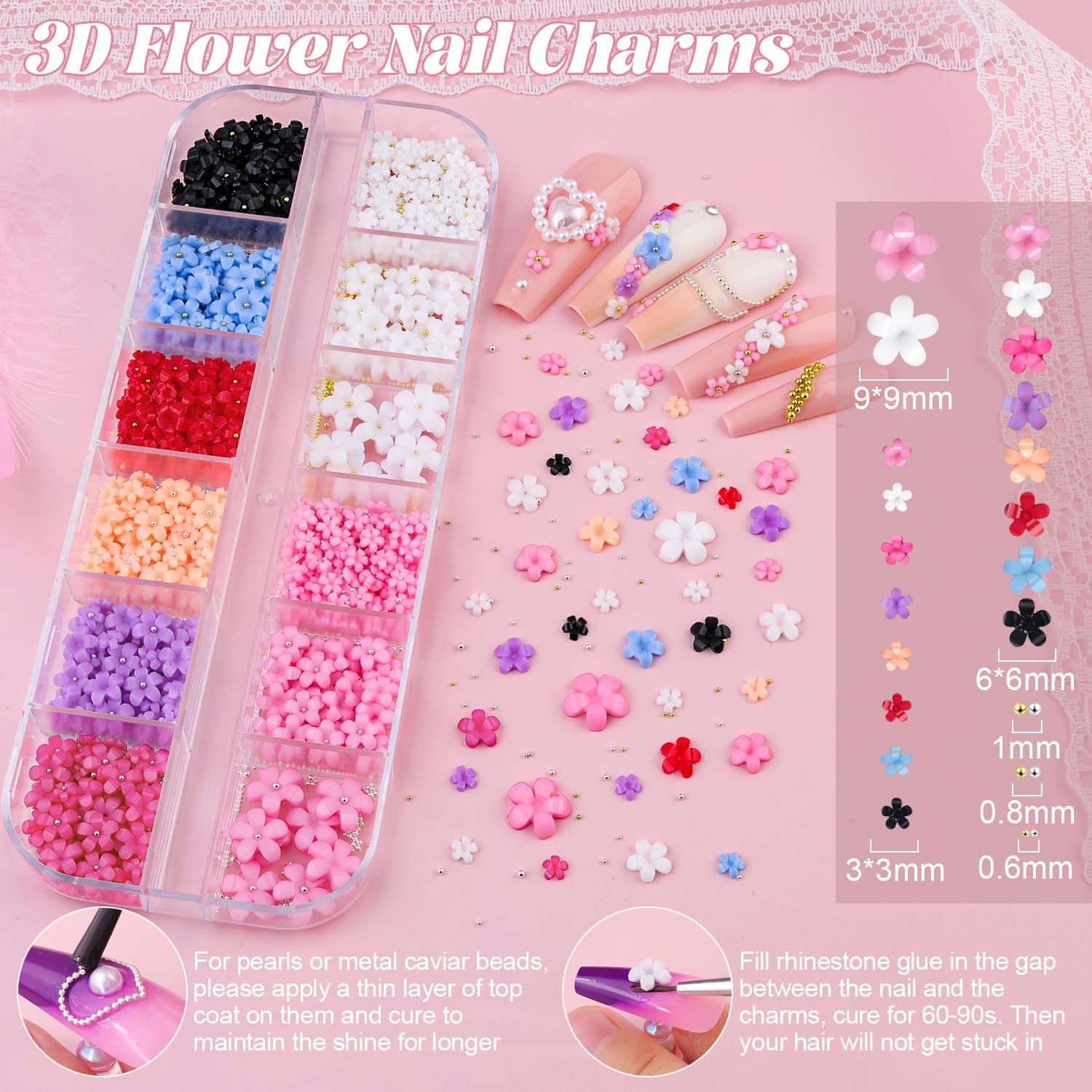 Pearls Nail Charms - White Flatback Pearls, 3D Flowers & Rhinestones Glue Gel for Nail Art-Velvo Beauty