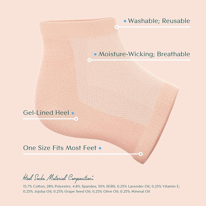 Bare August Moisturizing Heel-Repair Gel Socks – Overnight Spa Sleep Socks for Dry, Cracked Heels & Soft Feet-Velvo Beauty