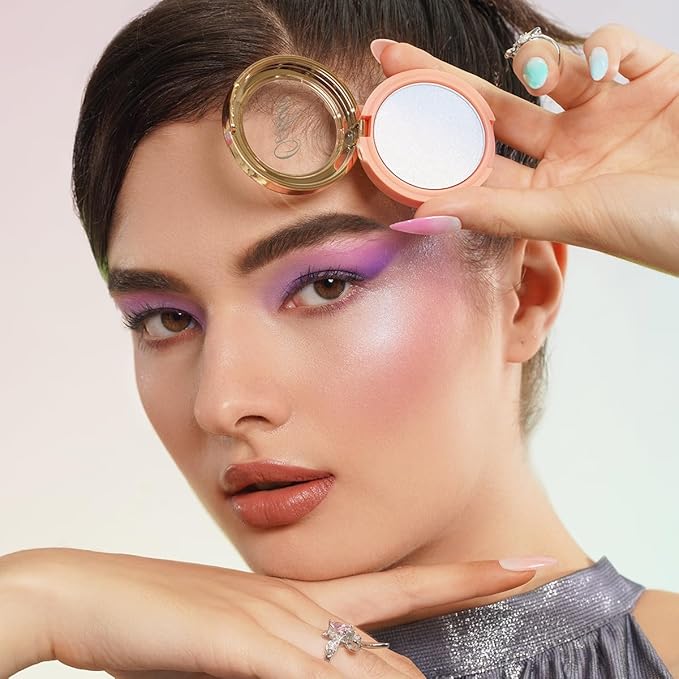 Oulac Luminisers Blush Face & Eyeshadow 2 in 1 Glow,Brighten Skin As Highlighter Makeup, Shimmer Blusher,Buildable and Vegan Cosmetics,4.8g F14 Blue Moon-Velvo Beauty