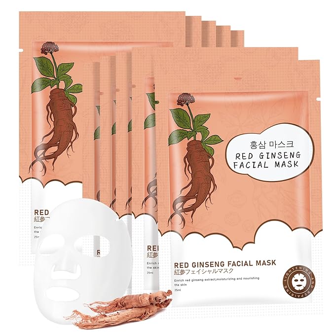 10Pack Sheet Face Masks Skincare for All Skin Types, Moisturizing Hydrating Face Masks Suitable for Sensitive Skin, Red Ginseng Face Masks for Wrinkles, Fine-Lines, Firmness and Elasticity-Velvo Beauty