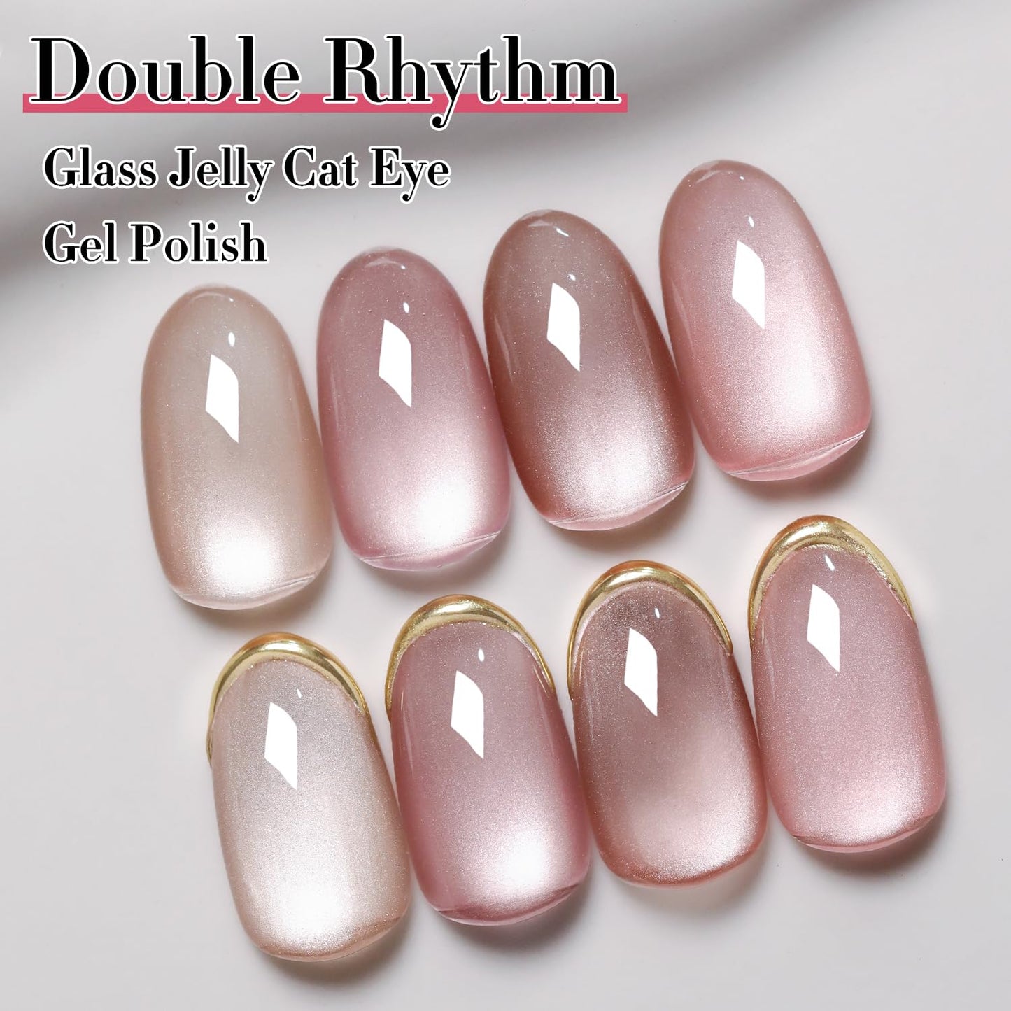 Double Rhythm Cat Eye Gel Polish Set 6 Colors Shimmer Glitter with Magnet Holographic Reflective Magnetic UV Gel Polish Art Kit (Glass Jelly Nude Pink 6-Kit 35)-Velvo Beauty