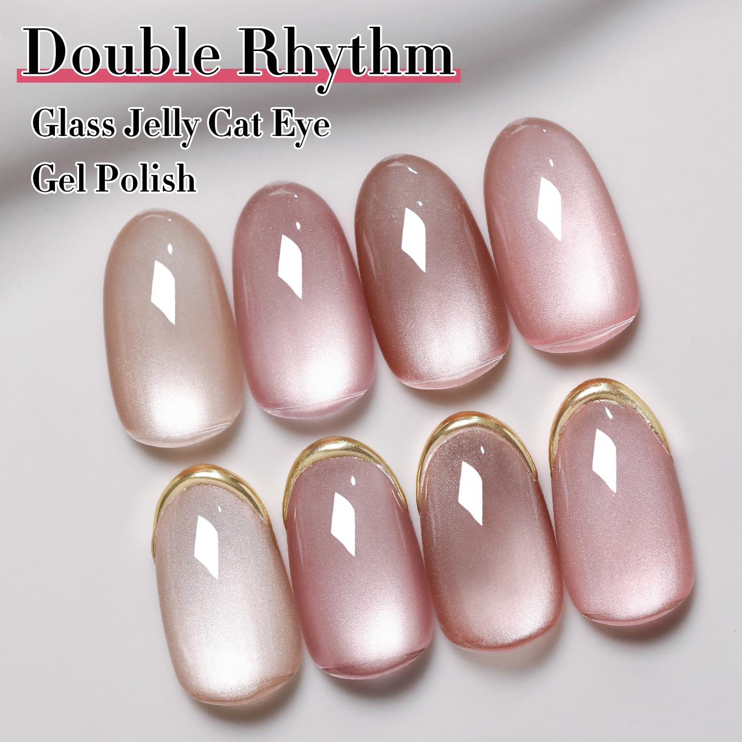 Double Rhythm Cat Eye Gel Polish Set 6 Colors Shimmer Glitter with Magnet Holographic Reflective Magnetic UV Gel Polish Art Kit (Glass Jelly Nude Pink 6-Kit 35)-Velvo Beauty