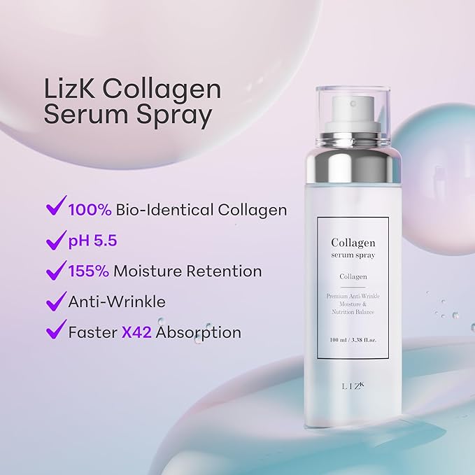 LIZK Collagen Serum Spray for Face 100ml (3.38 fl.oz) Glass Skin,easy to use, sparying at last step in skincare,body care, moisture mist, korea cosmetics-Velvo Beauty