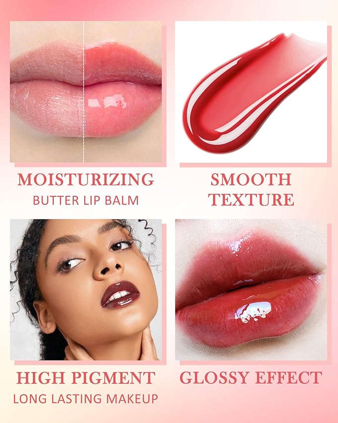 Tinted Lip Butter Balm-3 Colors Vanilla Beige Brown Pink Sugar Glossier Lip Gloss,Clear Jelly Yummy Tint Lip Stain Balm,Long Lasting Hydrating Non-Sticky Glow Reviver Fat Lip Care Oil for Women-Set A-Velvo Beauty