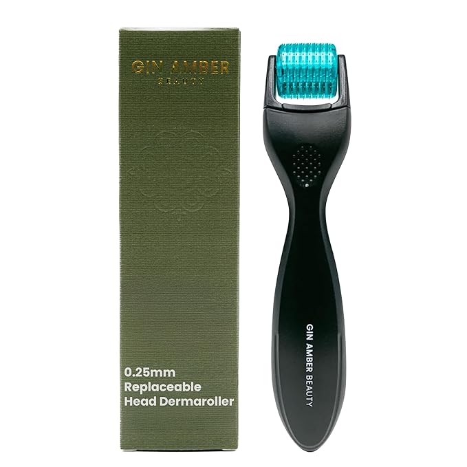 Gin Amber Beauty Derma Roller with Replaceable Head Design – 192 Real individual needles, Micro Needling Roller for Face, Beard, and Scalp Care, 0.25mm Face Roller-Velvo Beauty