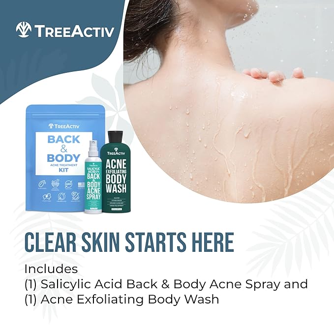 TreeActiv 90-Day Body Acne Treatment Kit, Salicylic Acid Acne Body Spray, Exfoliating Body Acne Wash, Body Acne Treatment for Back, Chest and Butt Acne Removal, Back Acne Treatment For Women and Men-Velvo Beauty