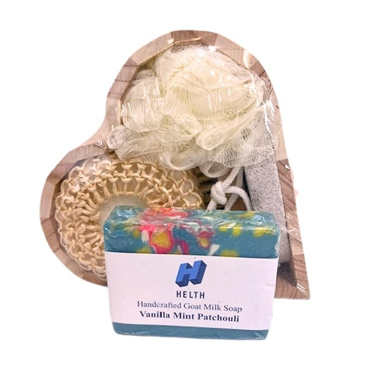 Spa Kit Birthday Box With Loofah Body Brush Vanilla Mint Patchouli Goat Milk Soap-Velvo Beauty