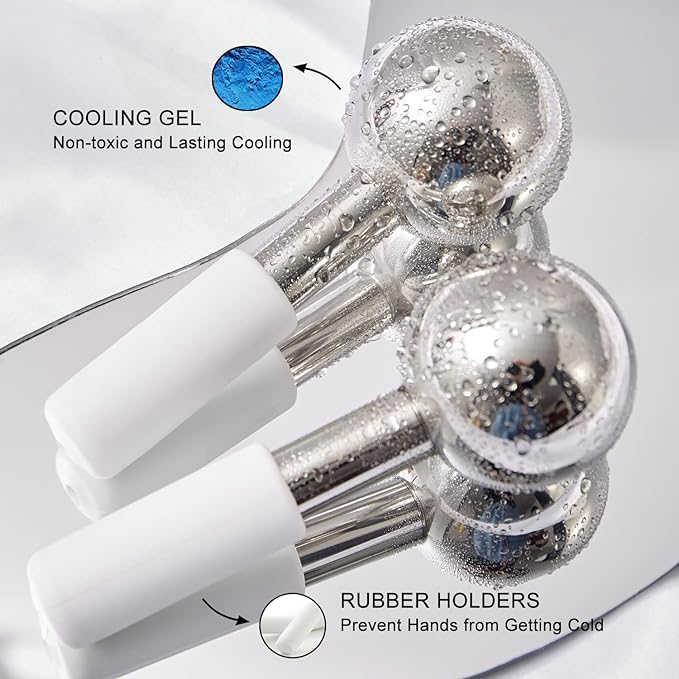 Ice Globes for Face & Eyes, Unbreakable Stainless Steel Cryo Sticks for Beauty Routines, Facials Cold Roller Cooling Globes for Puffiness, Wrinkles, Dark Circles, Headaches-Velvo Beauty