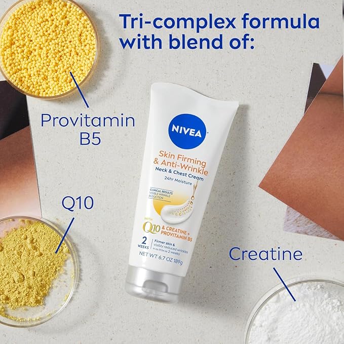NIVEA Skin Firming & Anti Wrinkle Neck & Chest Cream with Coenzyme Q10, Creatine and Provitamin B5, Skin Firming Cream Reduces the Look of Fine Lines and Wrinkles, 6.7 Oz Tube-Velvo Beauty
