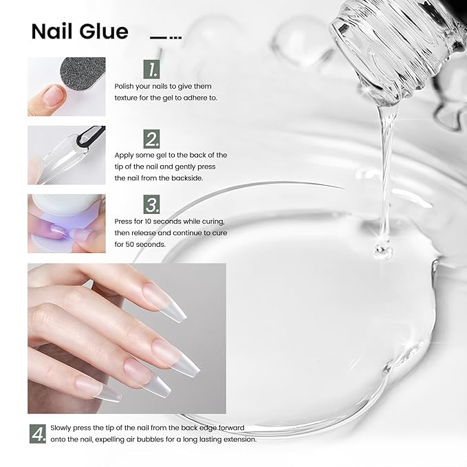 JODSONE 15ml Nail Glue Gel for Nail Tips Long Lasting Extension Glue for Clear Nail Tips Base Coat Top Coat All Need Lamp Cured-Velvo Beauty