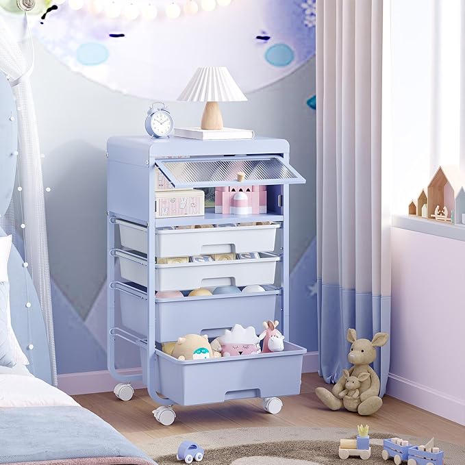 Utility-Rolling-Storage-Drawer-Craft-Cart-Organizers with 4 Drawers & Dust-Proof Door for Kid Craft Art Room,Bedroom,Home Office, Lavender Purple-Velvo Beauty