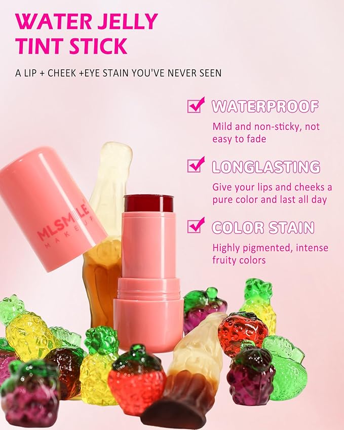 Makeup Jelly Tint,Cooling Water Jelly Tint Coral Blush Stick, Sheer Lip & Cheek Tint Stain, Long Lasting Waterproof Jelly Blush Lip Gloss, Vivid Color, Non-Sticky, Buildable Tinted Jelly Lip Stains-02-Velvo Beauty