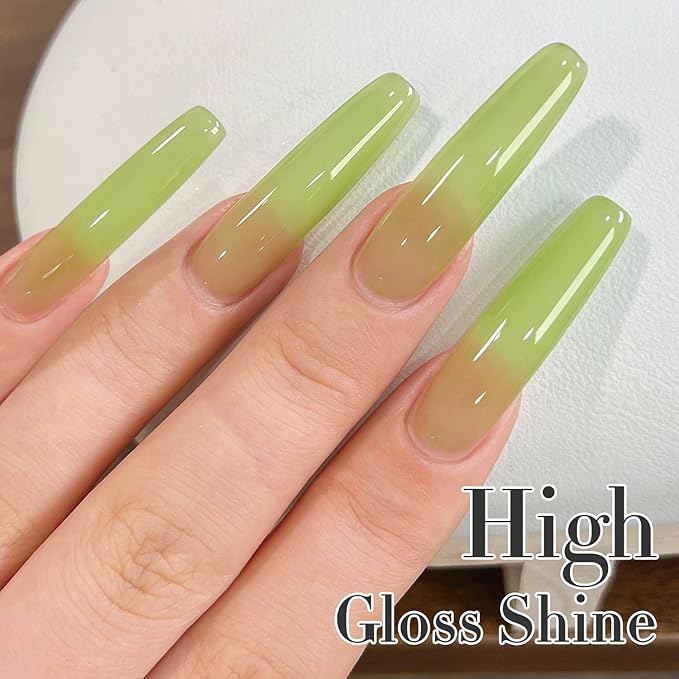 Double Rhythm Translucent Gel Polish Sheer Neutral Natural Light Milky Same Color Same Bottle 15ML Jelly Nail Polish Nail Art DIY at Home (Green-A1408)-Velvo Beauty