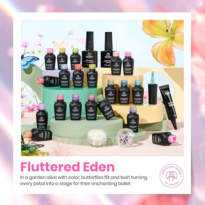 Beetles Gel Nail Polish Set - 28 Pcs Pastel Pink Yellow Green Blue Glitter Macaron Color Gel Polish Set Fluttered Eden Soak Off Nail Polish UV LED Nails Art Halloween Gifts for Women Girl-Velvo Beauty