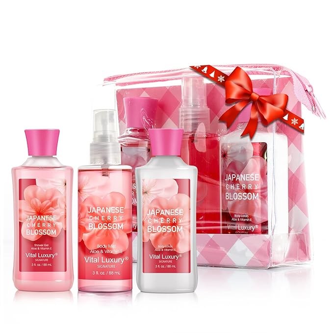 Bath & Body Care Travel Set - Home Spa Set with Body Lotion, Shower Gel and Fragrance Mist (Japanese Cherry Blossom)-Velvo Beauty