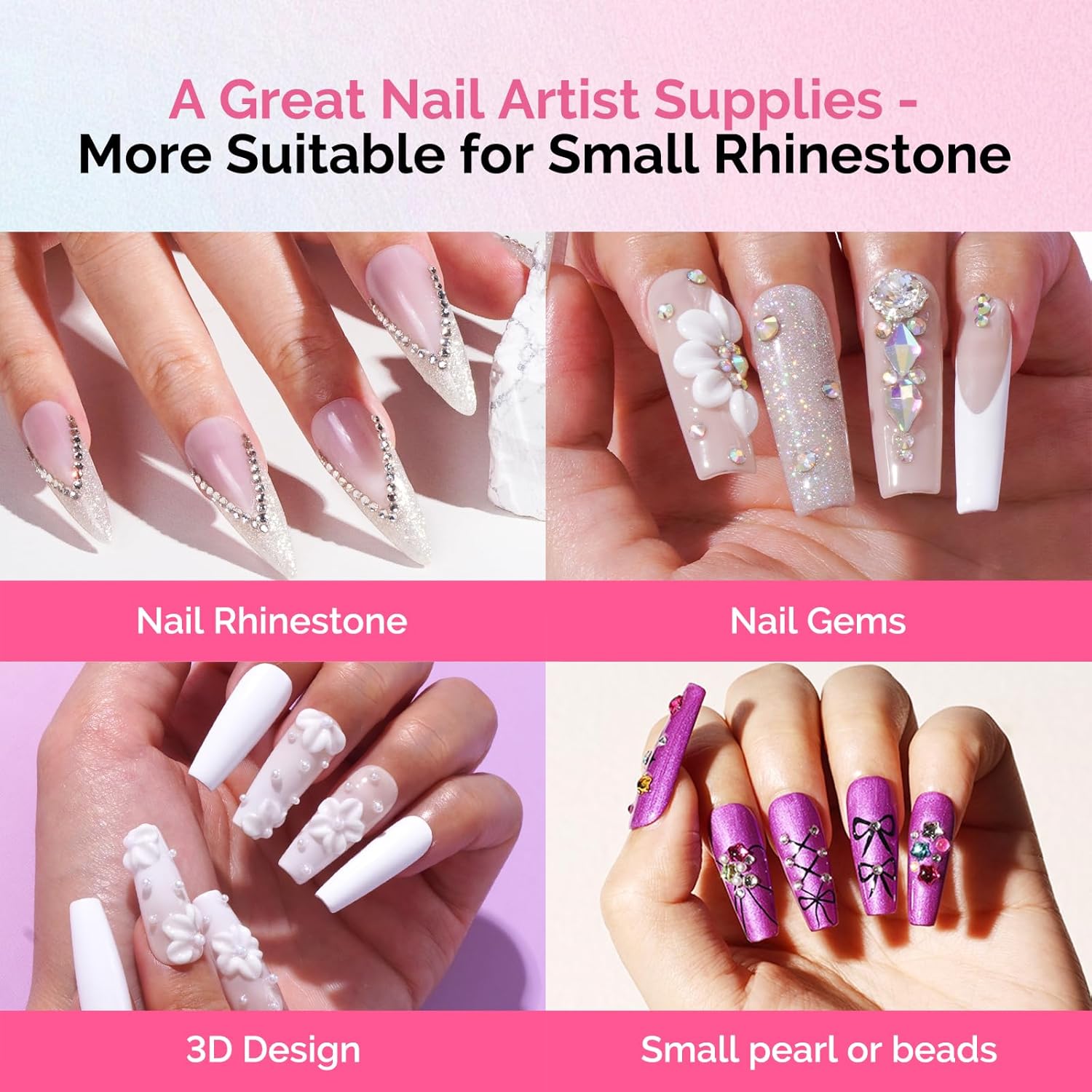 MelodySusie Nail Rhinestone Glue Set, 3D Gel Nail Art Design Strong Adhesive Nail Gem Glue for Nail Charms Gems Jewelry Decoration DIY Manicured at Home Cured Need Beauty Gifts for Women-Velvo Beauty
