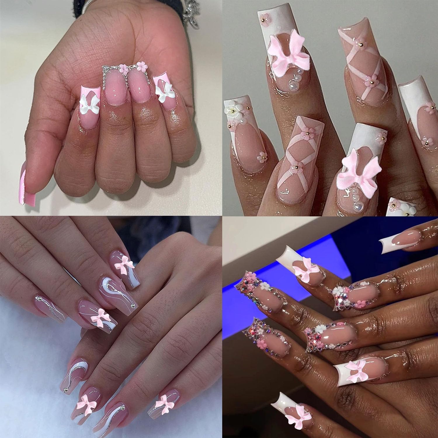 3D Bow Nail Charms Kit, Colorful Resin Flower Bowknot Nail Art, Mix Gold Silver Flatback Beads Charms for Manicure DIY Crafts Jewelry Accessories-Velvo Beauty