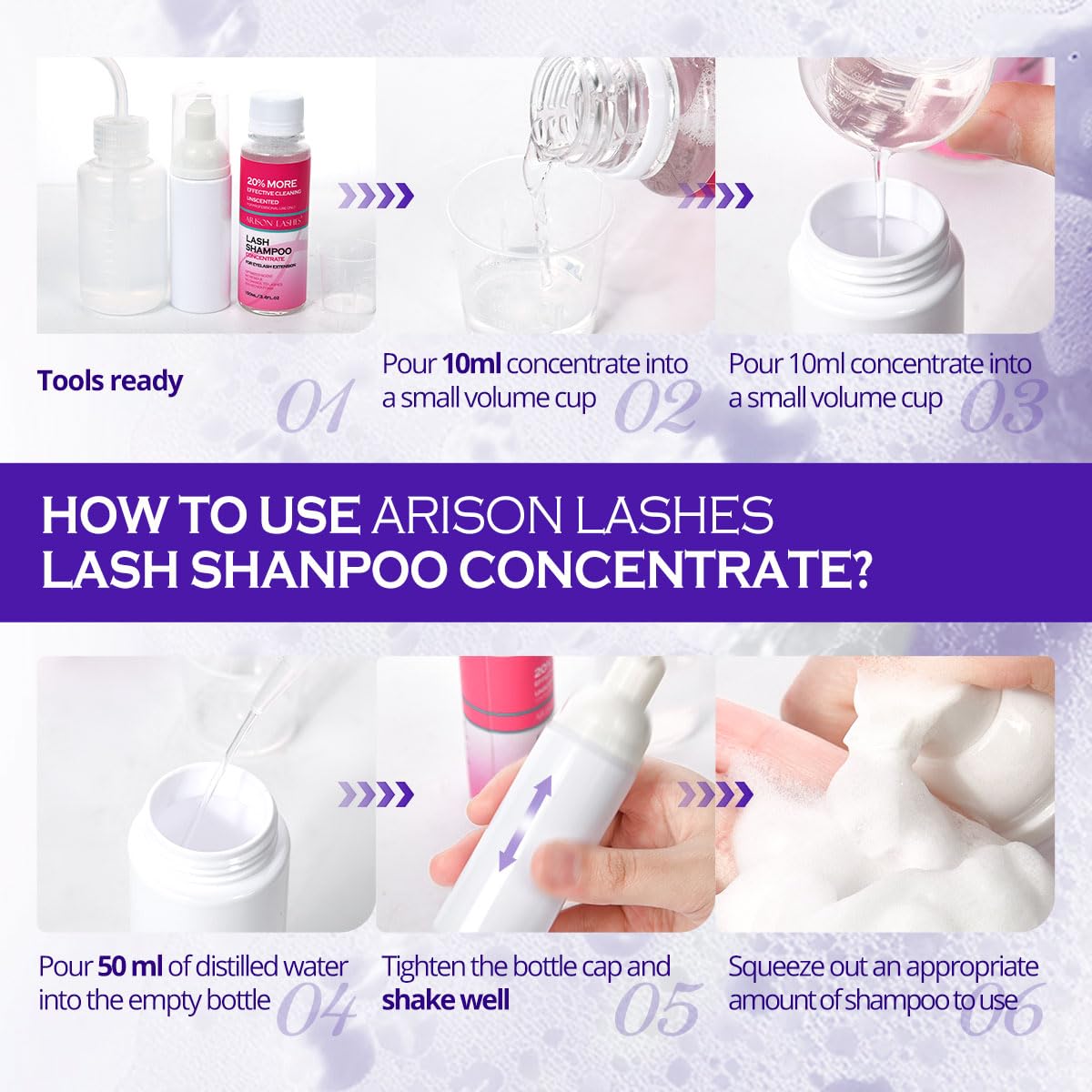 ARISON LASHES Lash Shampoo Concentrate for Lash Extensions 100ML Eyelash Cleanser Concentrate Oil-Free Eyelash Extension Shampoo with Salon Home Care(Lavender)-Velvo Beauty