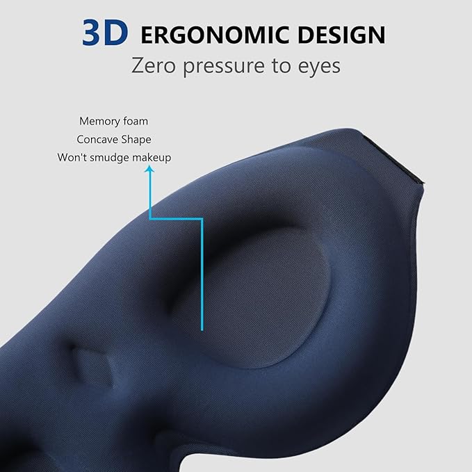 ALASKA BEAR 100% Blackout Sleep Mask Most Comfortable Contoured Eye Cups and Nose Covering for Women Men, 3D Pillowy Soft Light Blocking Eye Mask 0 Pressure on Eyelids & Eyelashes, Earplugs Set, Blue-Velvo Beauty