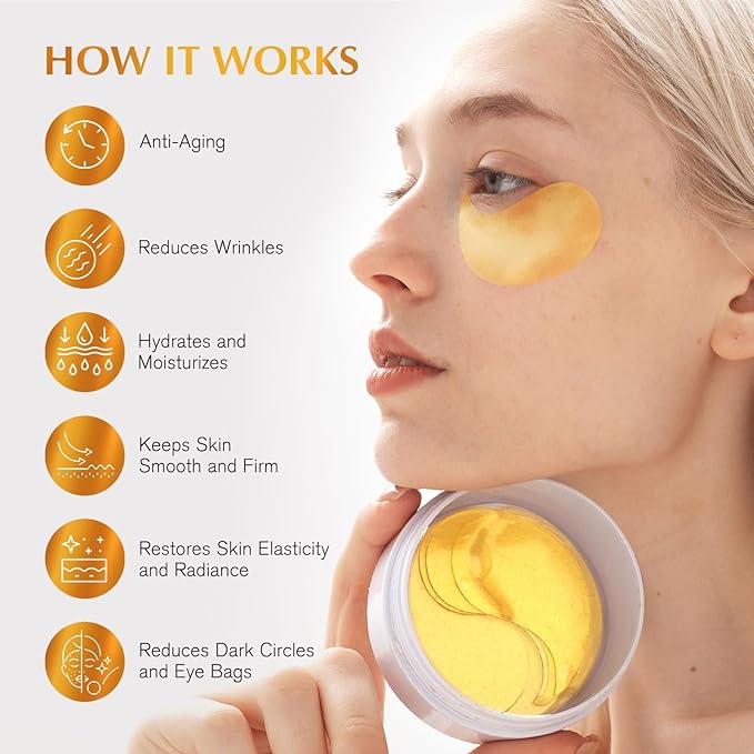 Enaskin Naturals Under Eye Patches Dark Circles Under Eye Masks for Puffiness - 24K Gold Eye Gel Pads Retinol Collagen Hyaluronic Acid Moisturizing & Reducing Wrinkles (24K Gold)-Velvo Beauty