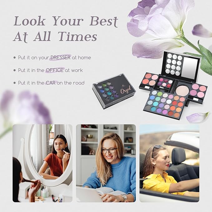 Color Nymph All In One Makeup Palette Set Kit,Portable Travel Makeup Kit for Girls with 24-Colors Eyeshadows Facial Blusher Lip Gloss Pressed Powder Mascara Brushes Mirror-Velvo Beauty