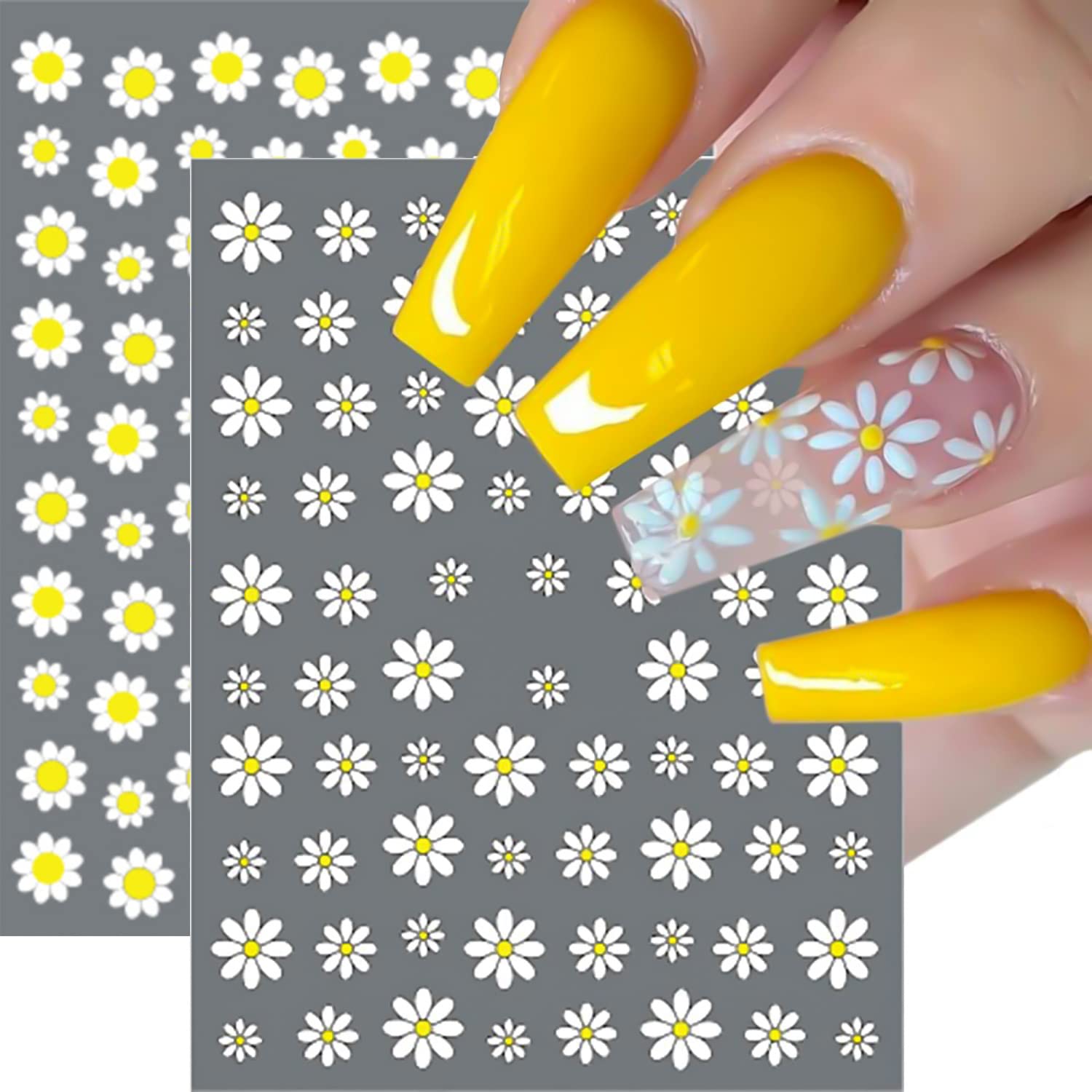 SILPECWEE Spring Daisy Nail Stickers Flower Nail Art Stickers Smile Face Sunflower Nail Design Self-Adhesive Nail Decals Manicure Tips Nail Decoration for Women Girls Kids (12 Sheets)-Velvo Beauty