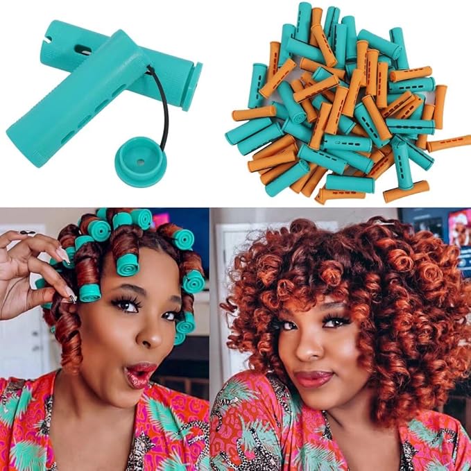 70pcs Perm Rods Set for Women's Natural Hair - Orange and Green Cold Wave Hair Rollers for Curling Long or Short Hair, DIY Hairdressing Tools-Velvo Beauty