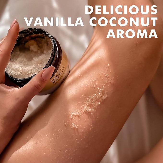 Organic Vanilla Coconut Body Scrub - USA Made Sugar Scrub with Natural Ingredients, Moisturizing Body & Foot Exfoliator for Dry and Sensitive Skin, Removes Dead Skin Cells & Reduces Ingrown Hair-Velvo Beauty