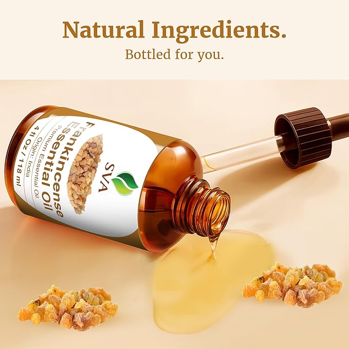 SVA Frankincense Essential Oil – 4 Fl Oz – 100% Natural Boswellia Serrata Oil - for Diffuser, Hair Care, Face, Skin Care, Aromatherapy, Scalp and Body Massage, Soap and Candle Making – with Dropper-Velvo Beauty