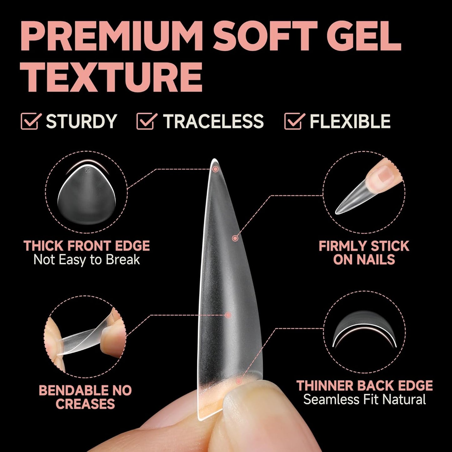 UNA GELLA Clear Stiletto Nails Tips Half Cover Stiletto Gel Nail Tips 216pcs Almond Shape False Acrylic Nail Tips for Faster Gel Nail Extension DIY Art Salon Press On Nails 12 Sizes-Velvo Beauty