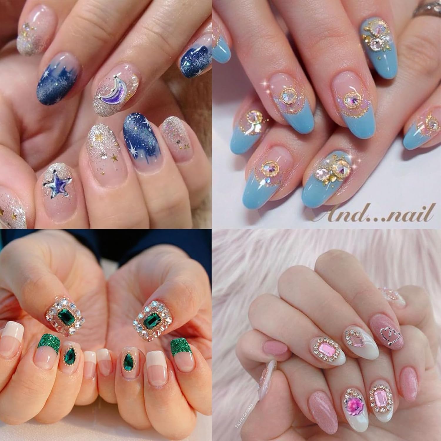 4 Sheets Star Sun Moon Nail Art Stickers 3D Holographic Self Adhesive Glitter Colorful Floral Nail Stickers Sparkly Heart Gems Design Nail Supplies for Women and Girls DIY Manicure Decoration-Velvo Beauty