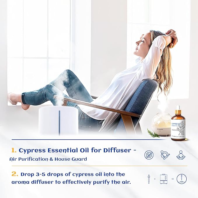 HIQILI 100ML Cypress Essential Oil, 100% Natural for Diffuser, Skin Care, Includes 10ML Travel Bottle - 3.38 Fl Oz-Velvo Beauty