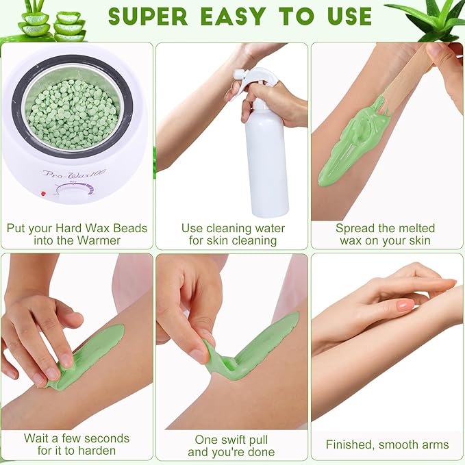 PURPLESKY Wax, 1lb Green Hard Wax Beads for Coarse Hair Removal, Waxing Beads for Bikini, Leg, Back, Face, Brazilian Wax for Women & Girls, Biodegradable, All Skin Types, Unisex, Whole Body-Velvo Beauty