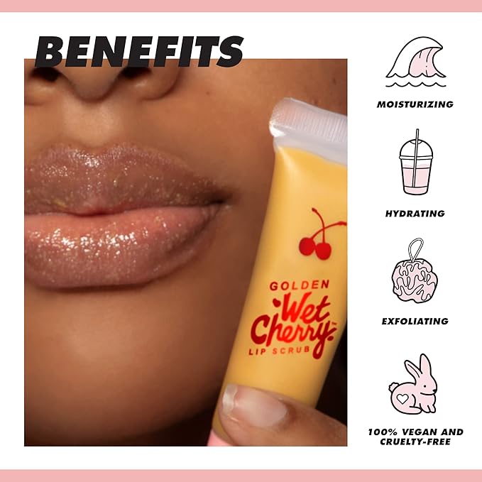 Lime Crime Golden Wet Cherry Lip Scrub - Moisturizing and Hydrating Ingredients Gently Exfoliates & Buffs Away Dead Skin - Coconut Oil & Vitamin E Helps Repair Dry, Chapped and Cracked Lips - Vegan-Velvo Beauty