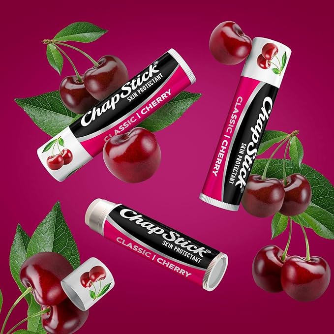 ChapStick Classic (1 Box of 12 Sticks, 12 Total Sticks, Cherry Flavor) Skin Protectant Flavored Lip Balm Tube, 0.15 Ounce Each, 12 Count (Pack of 1)-Velvo Beauty