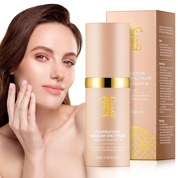 Colour Changing Foundation Liquid 4 in 1, Foundation for Older Women, Hydrating Longwearing & Waterproof Concealer, SPF 50+ Makeup Base Nude Face, Medium Spectrum for all Skin-Velvo Beauty