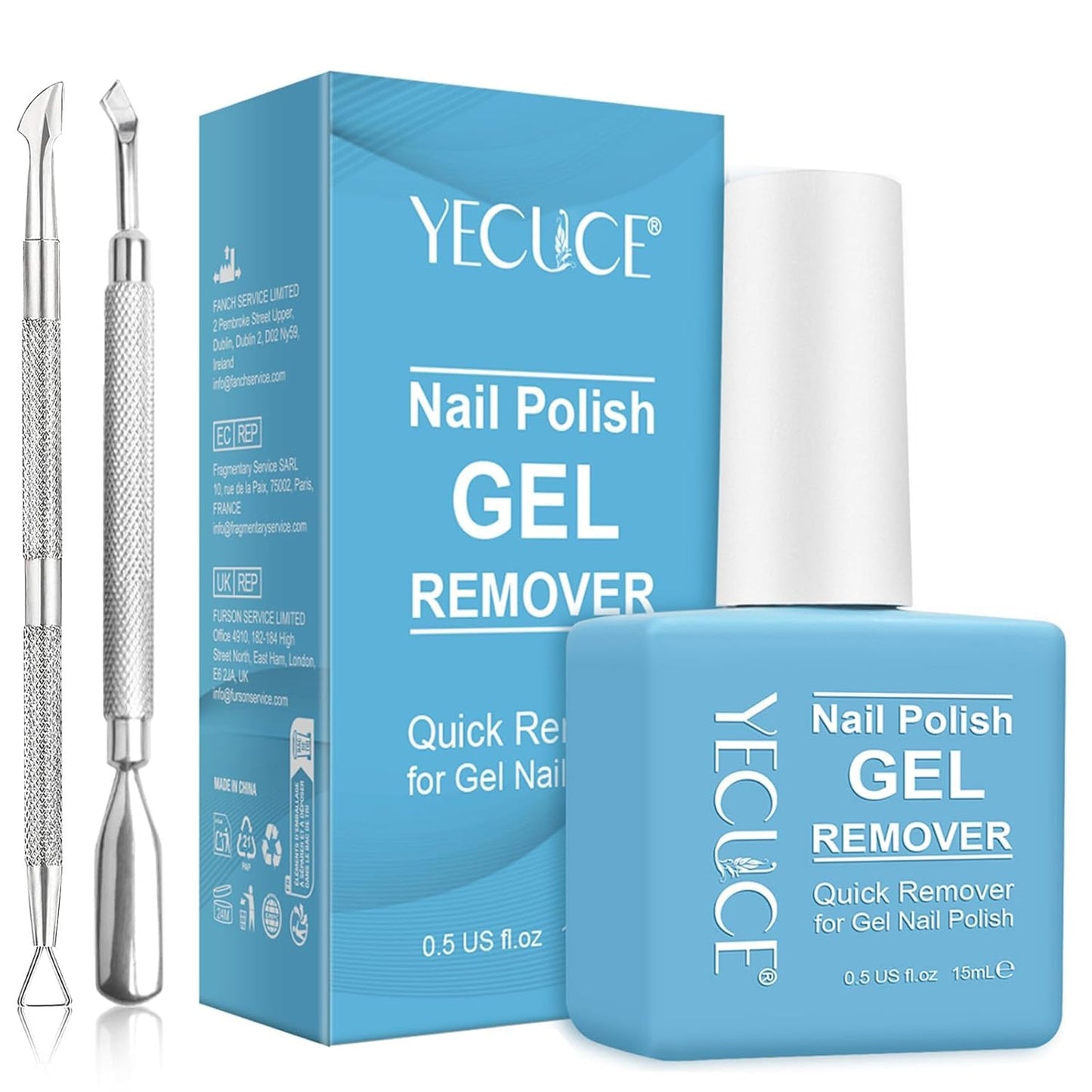 Gel Nail Polish Remover, Nail Polish Remover Gel Polish Remover for 2-3 Minutes Quick & Easy Remove No Need for Foil, Soaking or Wrapping (15m +1 PCS Cuticle Pusher +1 PCS Nail Polish Scraper)-Velvo Beauty