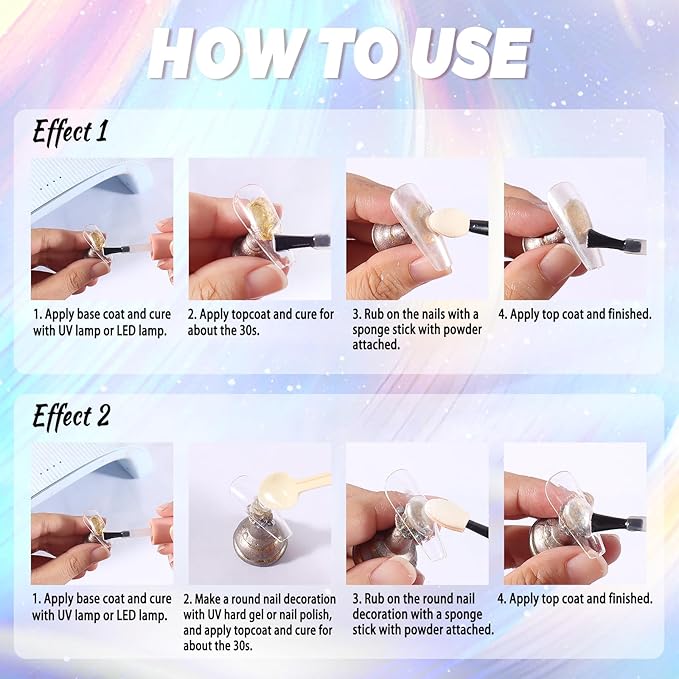 Laza Chameleon Chrome Nail Powder, 8 Colors Glazed Donut Nails Metallic Mirror Effect Pigment, Iridescent Aurora Nail Glitter Holographic Dust Kit for Gel Nail Art Decoration, Gifts - Colorful Peacock-Velvo Beauty