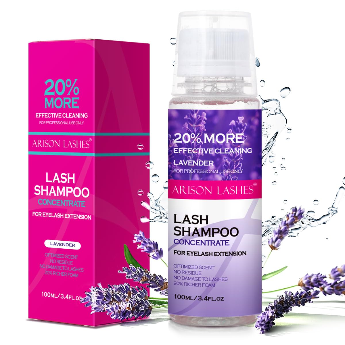 ARISON LASHES Lash Shampoo Concentrate for Lash Extensions 100ML Eyelash Cleanser Concentrate Oil-Free Eyelash Extension Shampoo with Salon Home Care(Lavender)-Velvo Beauty
