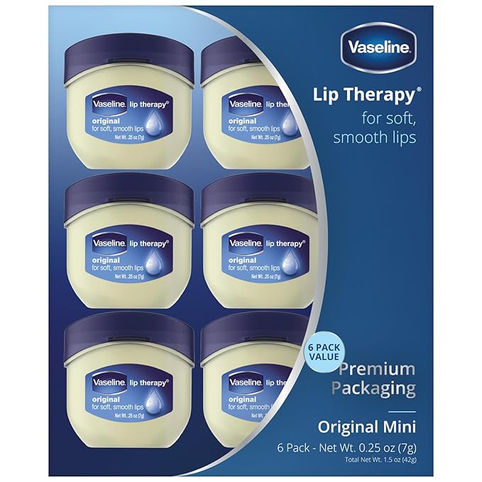 Vaseline Lip Therapy Original – Mini Vaseline Lip Balm, Hydrating Petroleum Jelly, Clear Lip Gloss, Travel-Size, 0.25 Oz Ea (Pack of 6)-Velvo Beauty