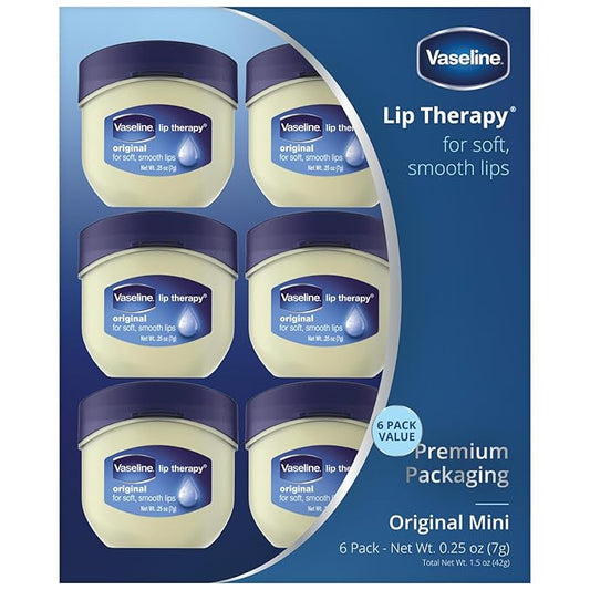 Vaseline Lip Therapy Original – Mini Vaseline Lip Balm, Hydrating Petroleum Jelly, Clear Lip Gloss, Travel-Size, 0.25 Oz Ea (Pack of 6)-Velvo Beauty
