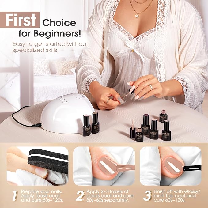 ROSALIND Nude Brown Gel Nail Polish Set, 8 Colors White Nude Brown Gel Polish, Beige Tan Caramel Coffee Gel Polish Collection Nail Art Gift DIY at Home-Velvo Beauty