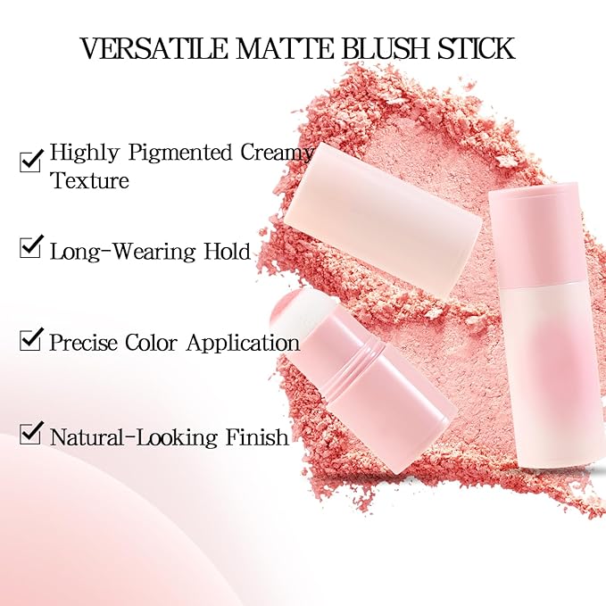 Boobeen Blush Stick, Lightweight Blendable Blush Tint Cheek Blusher, Blush Makeup Stick with Cushion Applicator, Smooth Creamy Blush Beauty Wand for Cheek Lip Eye, Creates Natural Matte Finish-Velvo Beauty
